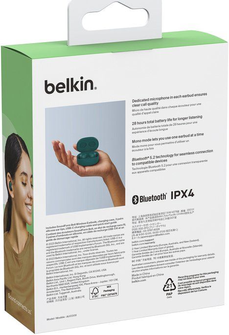 Навушники Belkin Soundform Bolt True Wireless Turquoise (AUC009BTTE)