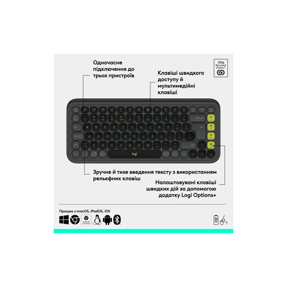 Клавіатура Logitech POP Icon Keys Bluetooth UA Graphite (920-013157)