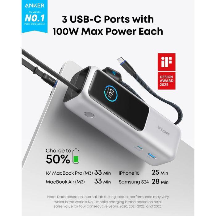 Батарея універсальна Anker 25000mAh 165W Silver (A1695H41)